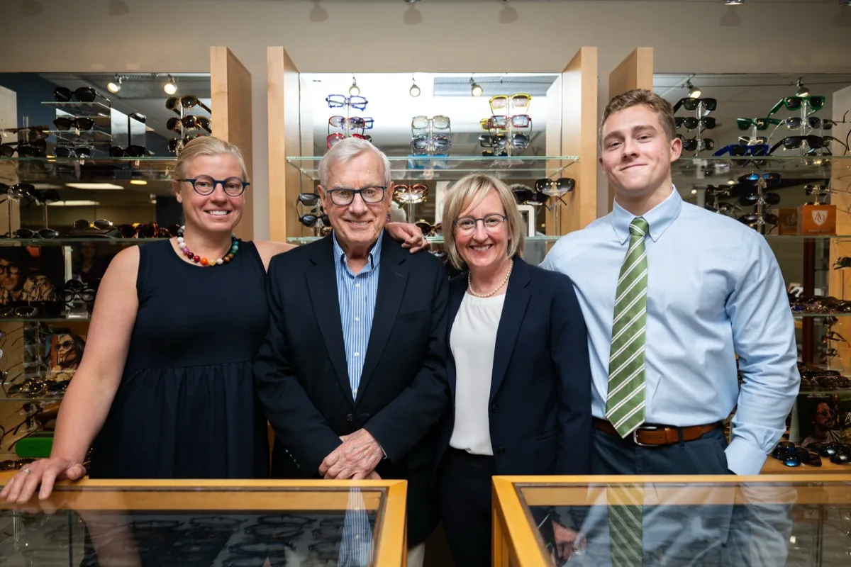 Three generations of the Voorthuis family inside the optical shop